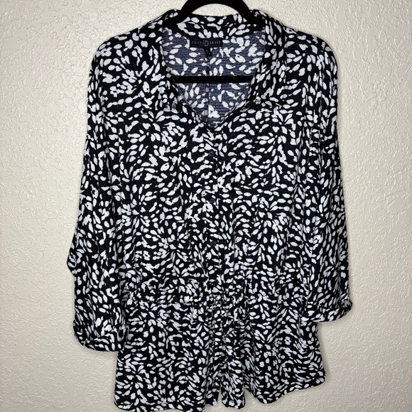 Fred David Black White Dolman Sleeves Button Down Top Jacket Women's Size 3X - Picture 1 of 12